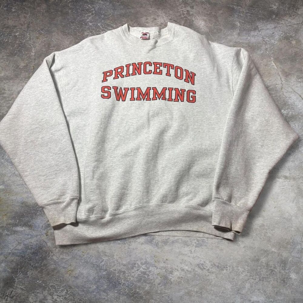 90s Princeton Swimming Crewneck Sweatshirt Men’s Gray XL Red Made in USA